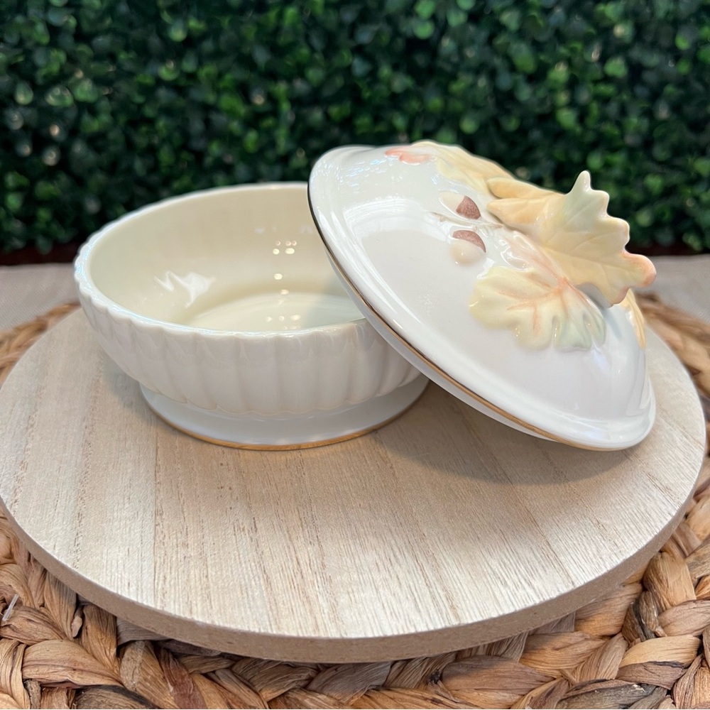 Lenox Autumn Leaves Fall Candy Dish | Lidded Bowl | Trinket Holder | Home Decor